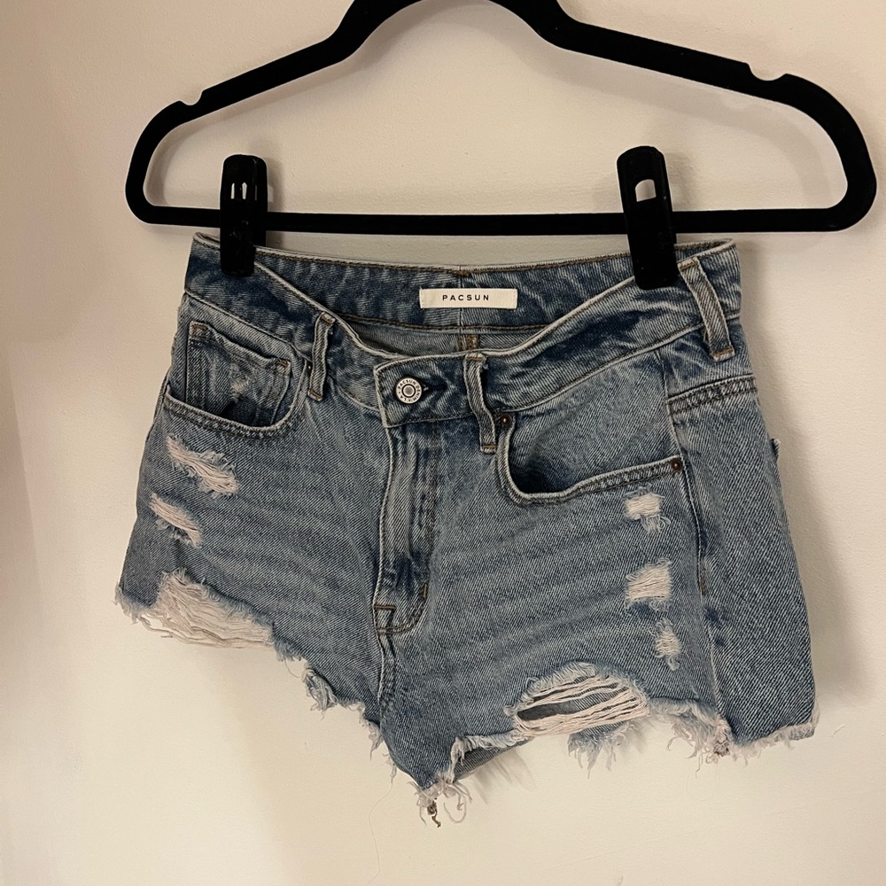 PacSun Women's Light Blue Ripped Jean Shorts